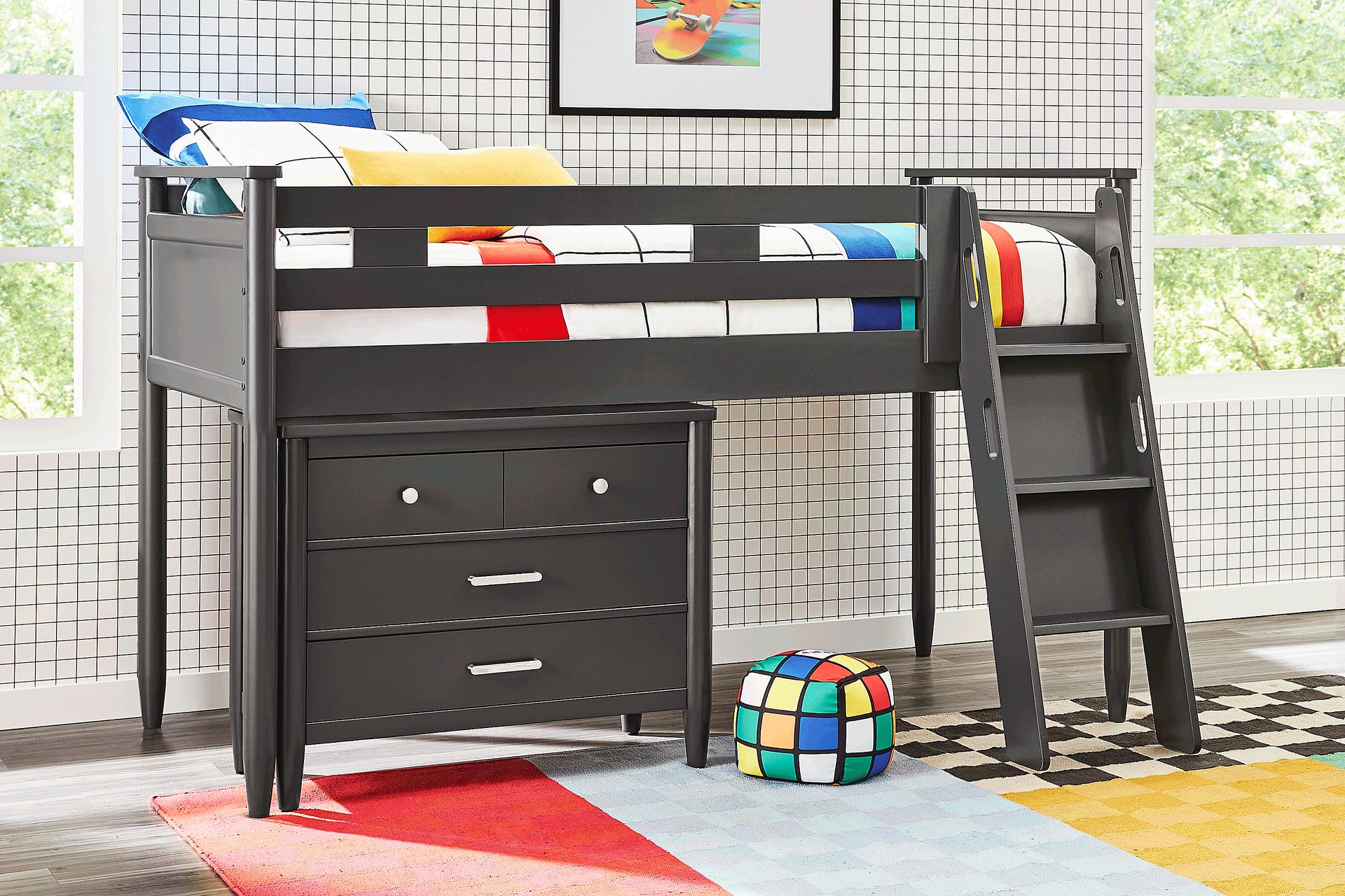 Kids Modern Colors Iron Ore Twin Loft with Loft Chest - Image 2