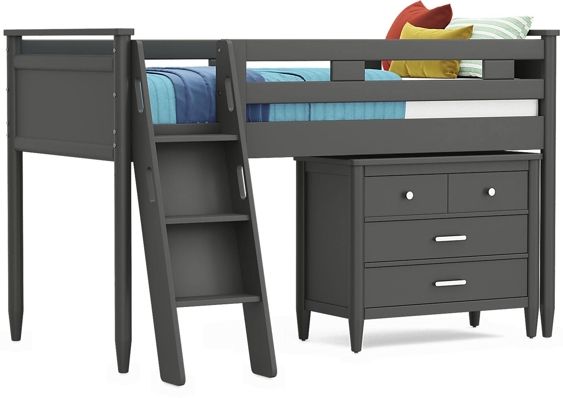 Kids Modern Colors Iron Ore Twin Loft with Loft Chest - Image 1