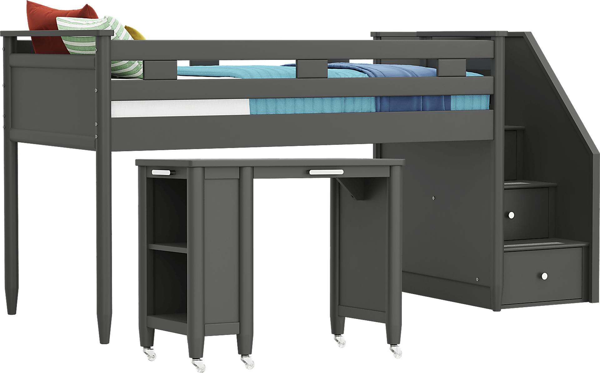 Kids Modern Colors Iron Ore Twin Step Loft with Desk
