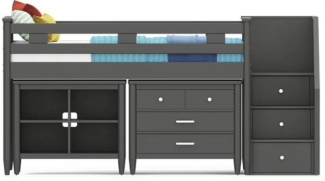 Kids Modern Colors Iron Ore Twin Step Loft with Loft Chest and Bookcase - Thumbnail - Image 3