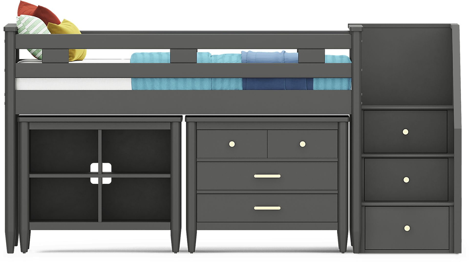 Kids Modern Colors Iron Ore Twin Step Loft with Loft Chest and Bookcase - Image 5