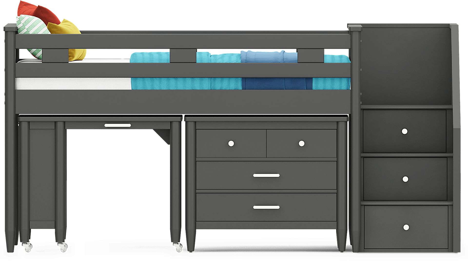 Kids Modern Colors Iron Ore Twin Step Loft with Loft Chest and Desk - Image 3