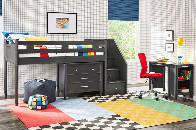 Kids Modern Colors Iron Ore Twin Step Loft with Loft Chest and Desk - Thumbnail - Image 2