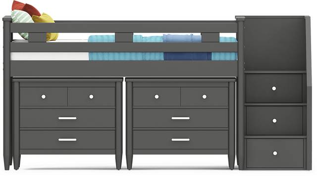 Kids Modern Colors Iron Ore Twin Step Loft with Loft Chests - Thumbnail - Image 2