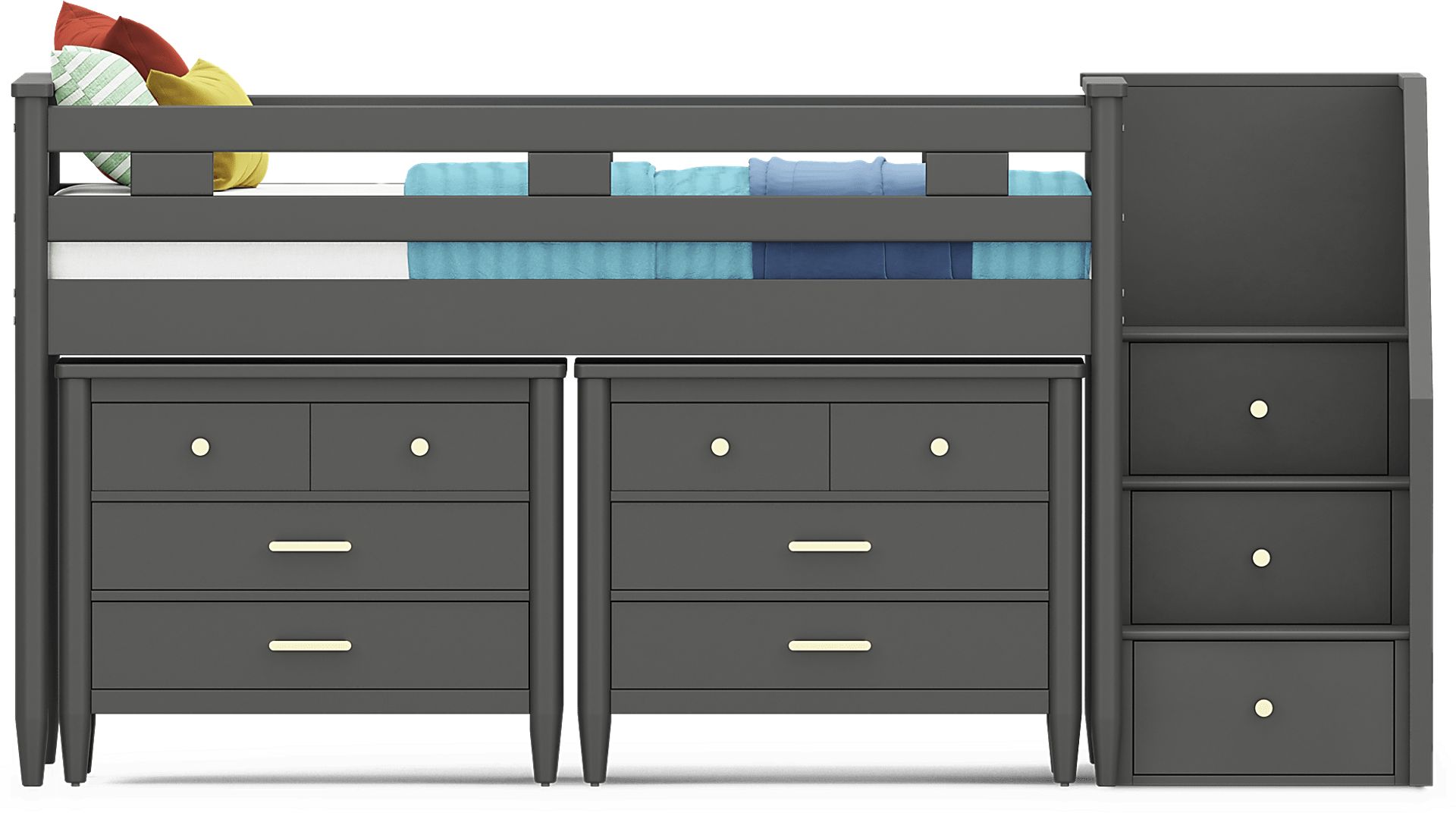 Kids Modern Colors Iron Ore Twin Step Loft with Loft Chests - Image 5