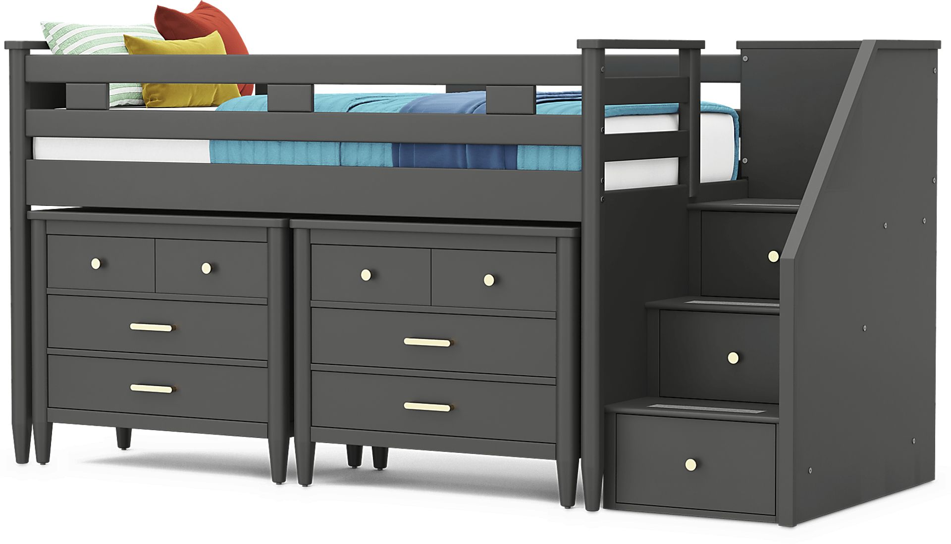 Kids Modern Colors Iron Ore Twin Step Loft with Loft Chests - Image 6