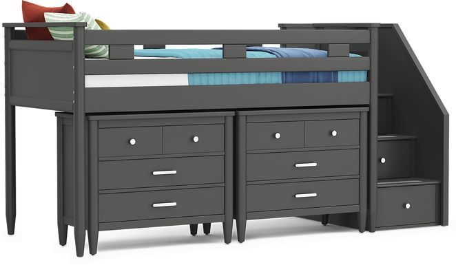 Kids Modern Colors Iron Ore Twin Step Loft with Loft Chests