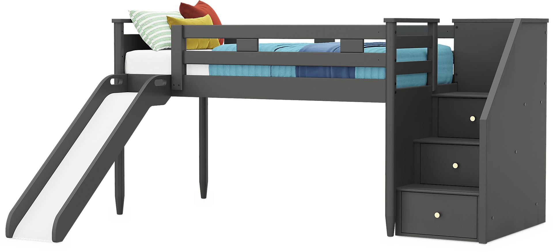 Kids Modern Colors Iron Ore Twin Step Loft with Slide - Image 3