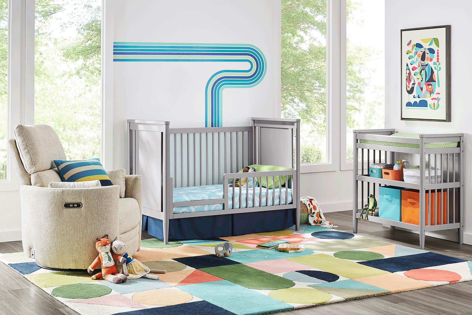 Kids Modern Colors Light Gray 3-in-1 Convertible Crib - Image 3