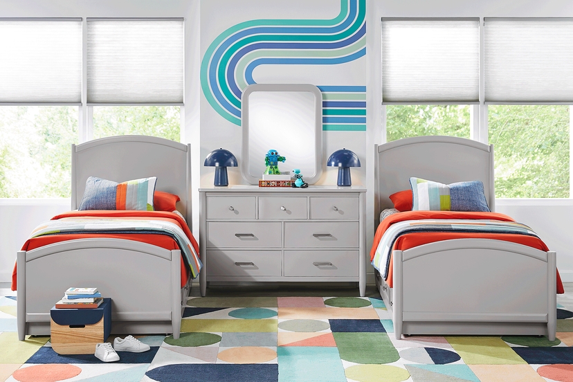 Kids Modern Colors Light Gray Twin Panel Bedroom