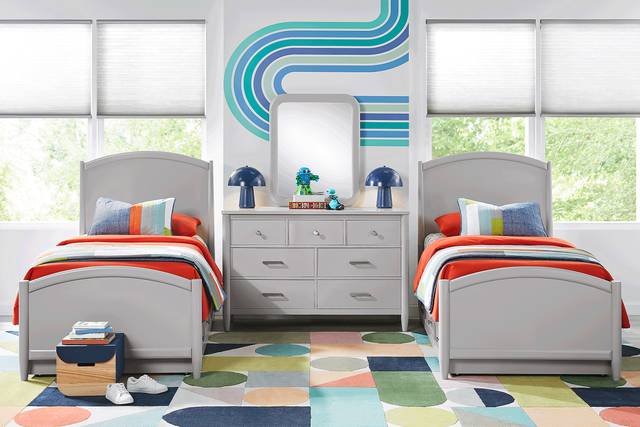 Kids Modern Colors Light Gray Twin Panel Bedroom - Thumbnail - Image 1