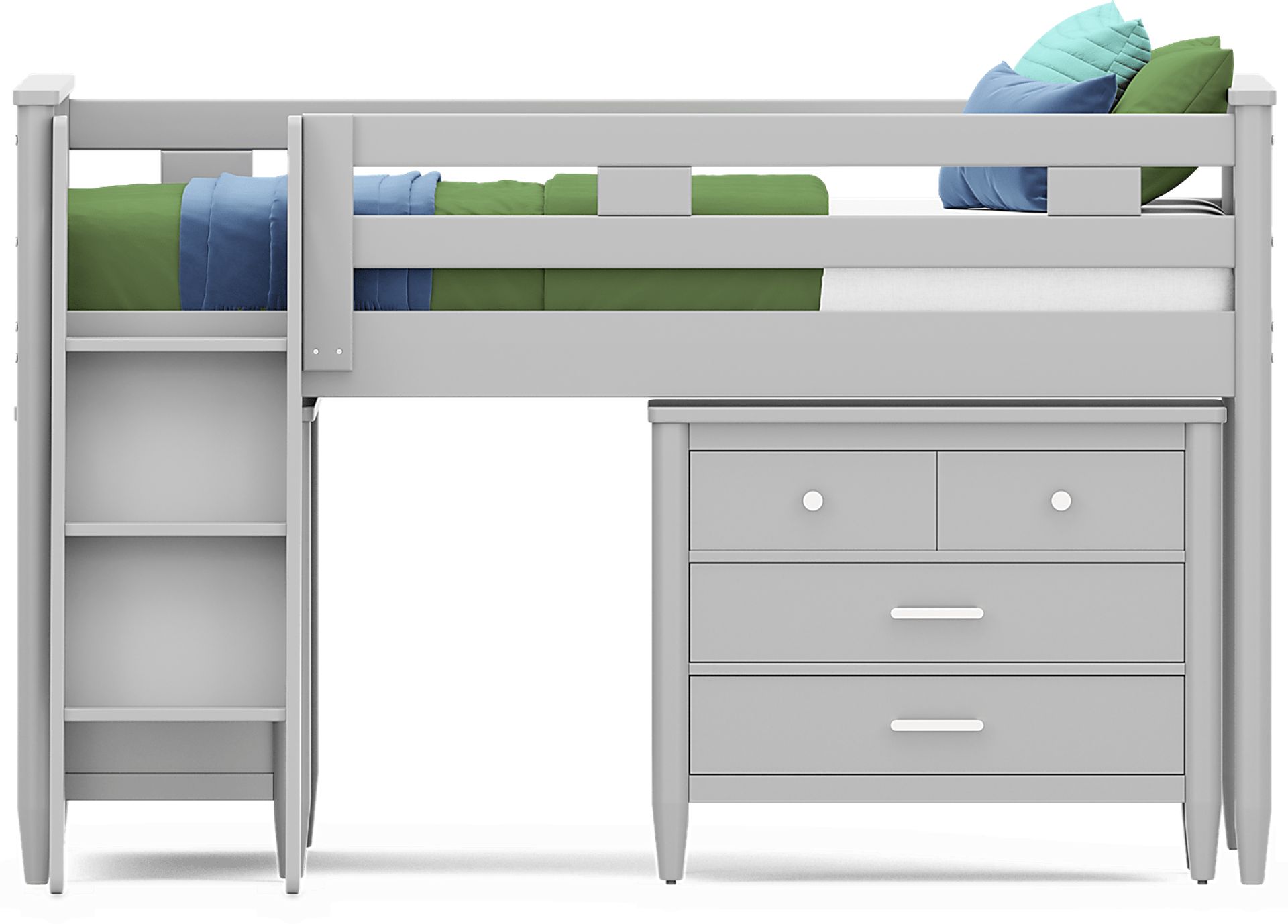 Kids Modern Colors Light Gray Full Loft with Loft Chest and Bookcase - Image 2