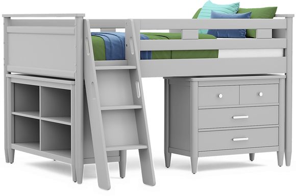 Kids Modern Colors Light Gray Full Loft with Loft Chest and Bookcase