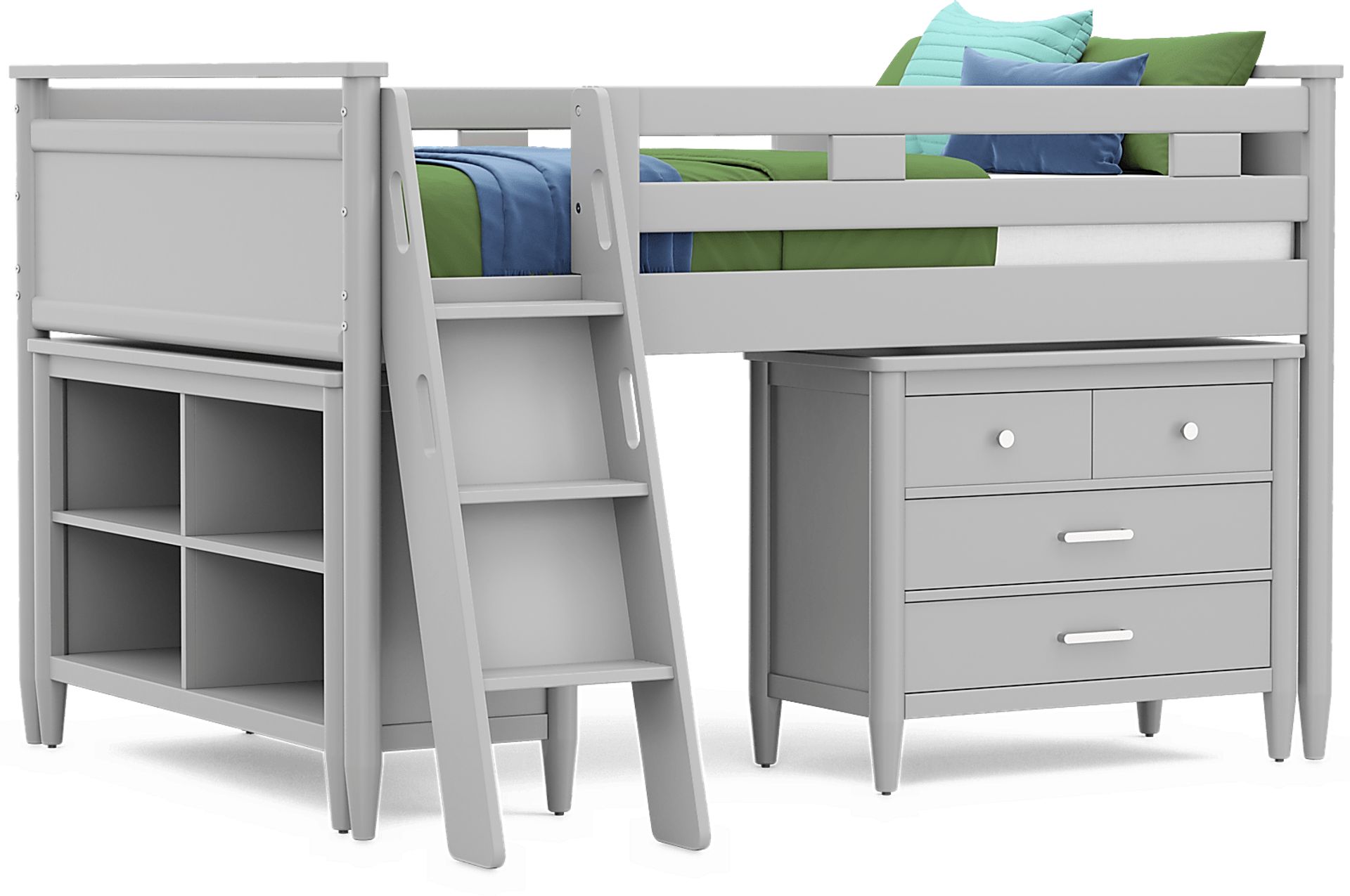 Kids Modern Colors Light Gray Full Loft with Loft Chest and Bookcase - Image 1