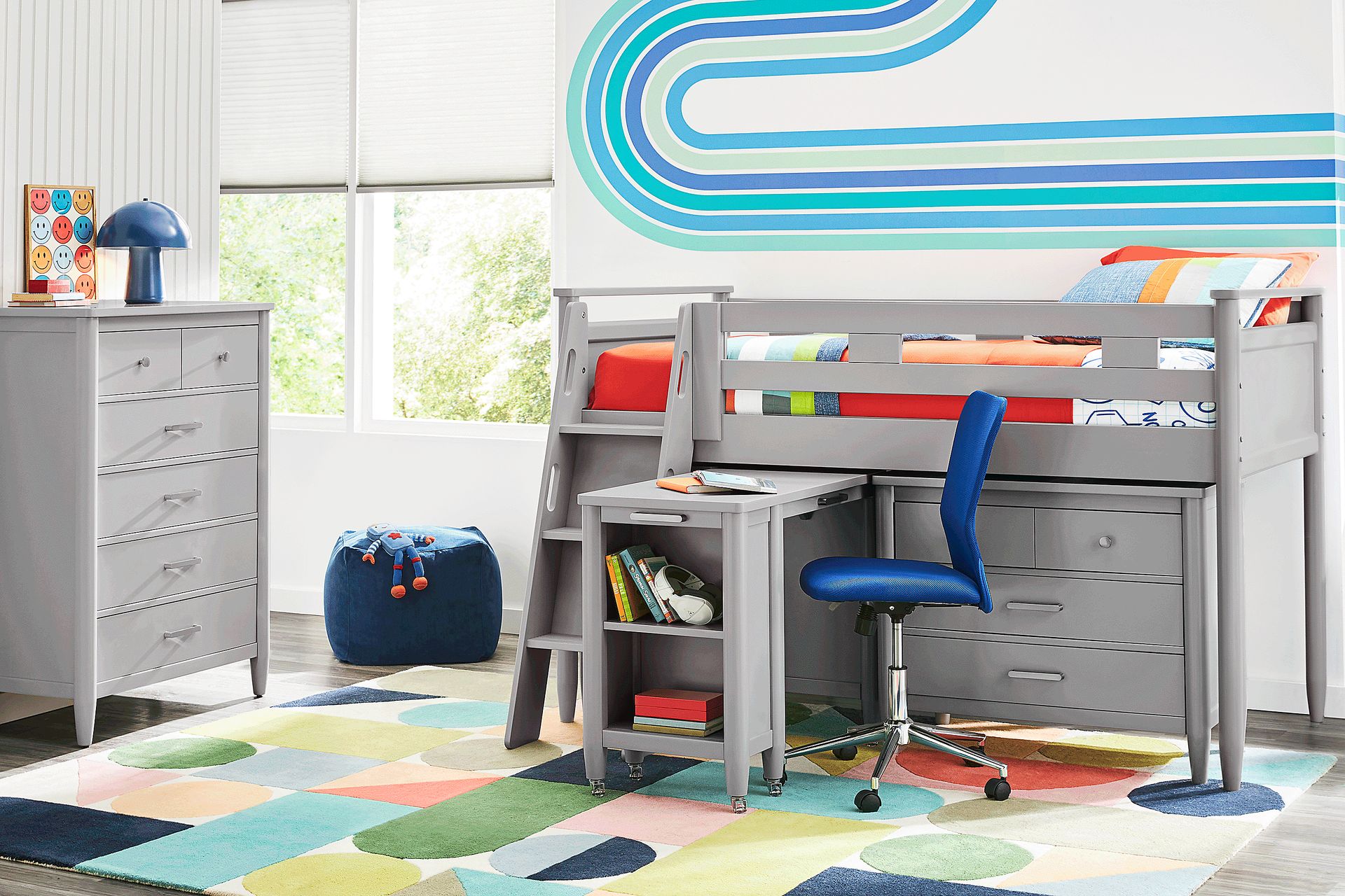 Kids Modern Colors Light Gray Full Loft with Loft Chest and Desk - Image 2