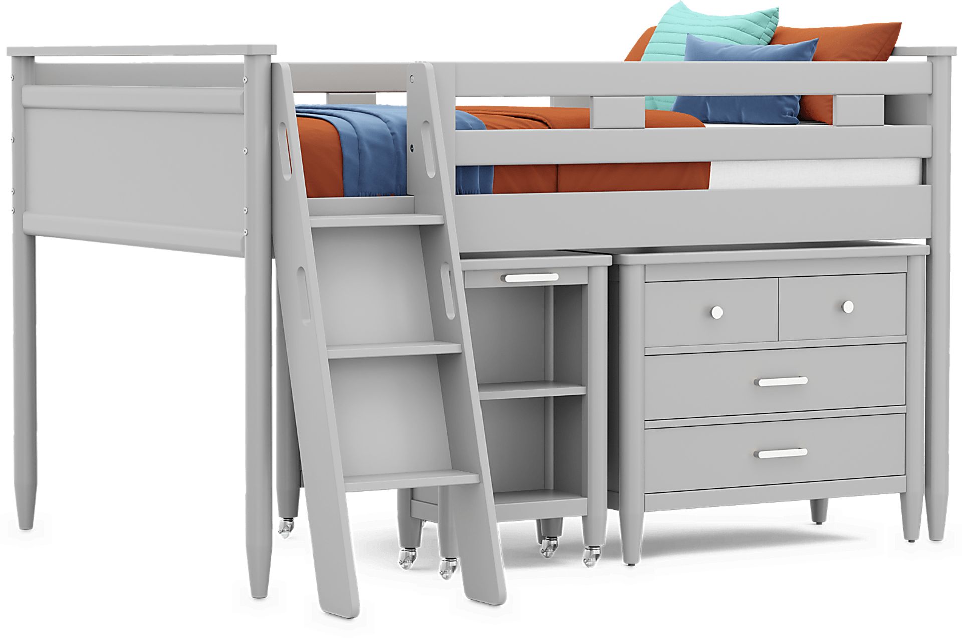 Kids Modern Colors Light Gray Full Loft with Loft Chest and Desk - Image 1