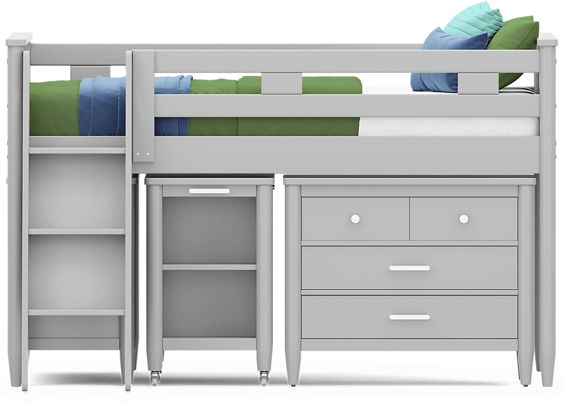 Kids Modern Colors Light Gray Full Loft with Loft Chest, Bookcase and Desk - Image 3