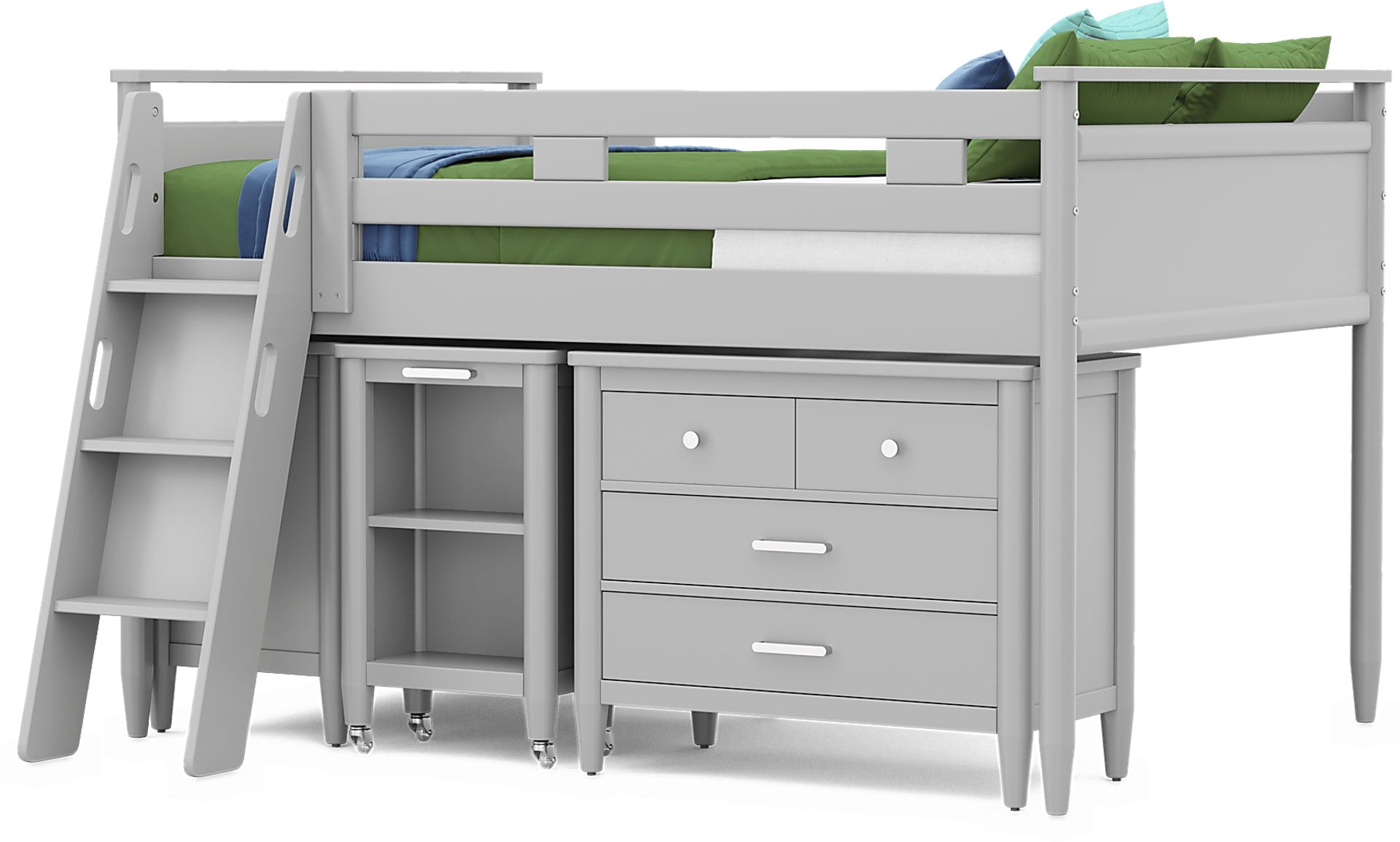 Kids Modern Colors Light Gray Full Loft with Loft Chest, Bookcase and Desk - Image 4