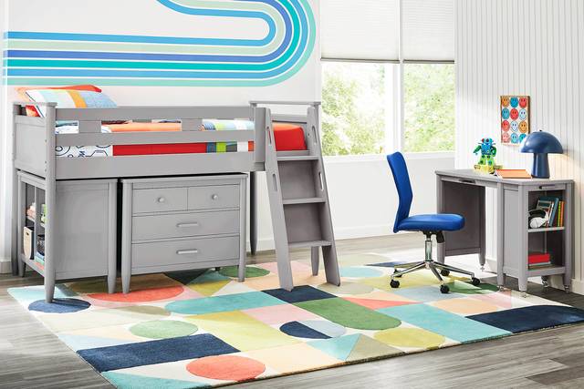 Kids Modern Colors Light Gray Full Loft with Loft Chest, Bookcase and Desk - Thumbnail - Image 2