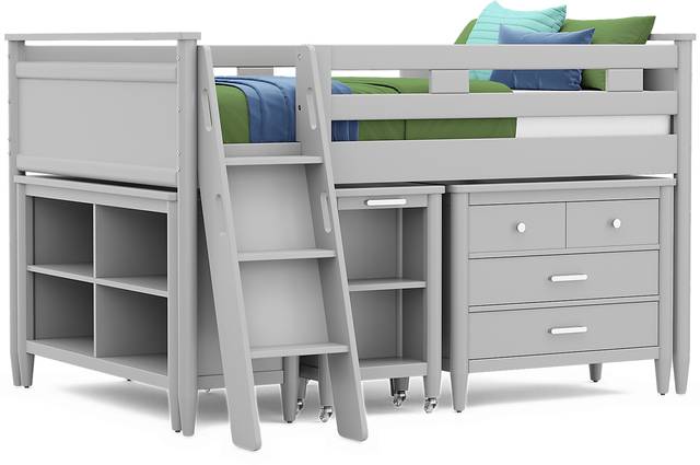 Kids Modern Colors Light Gray Full Loft with Loft Chest, Bookcase and Desk - Thumbnail - Image 1