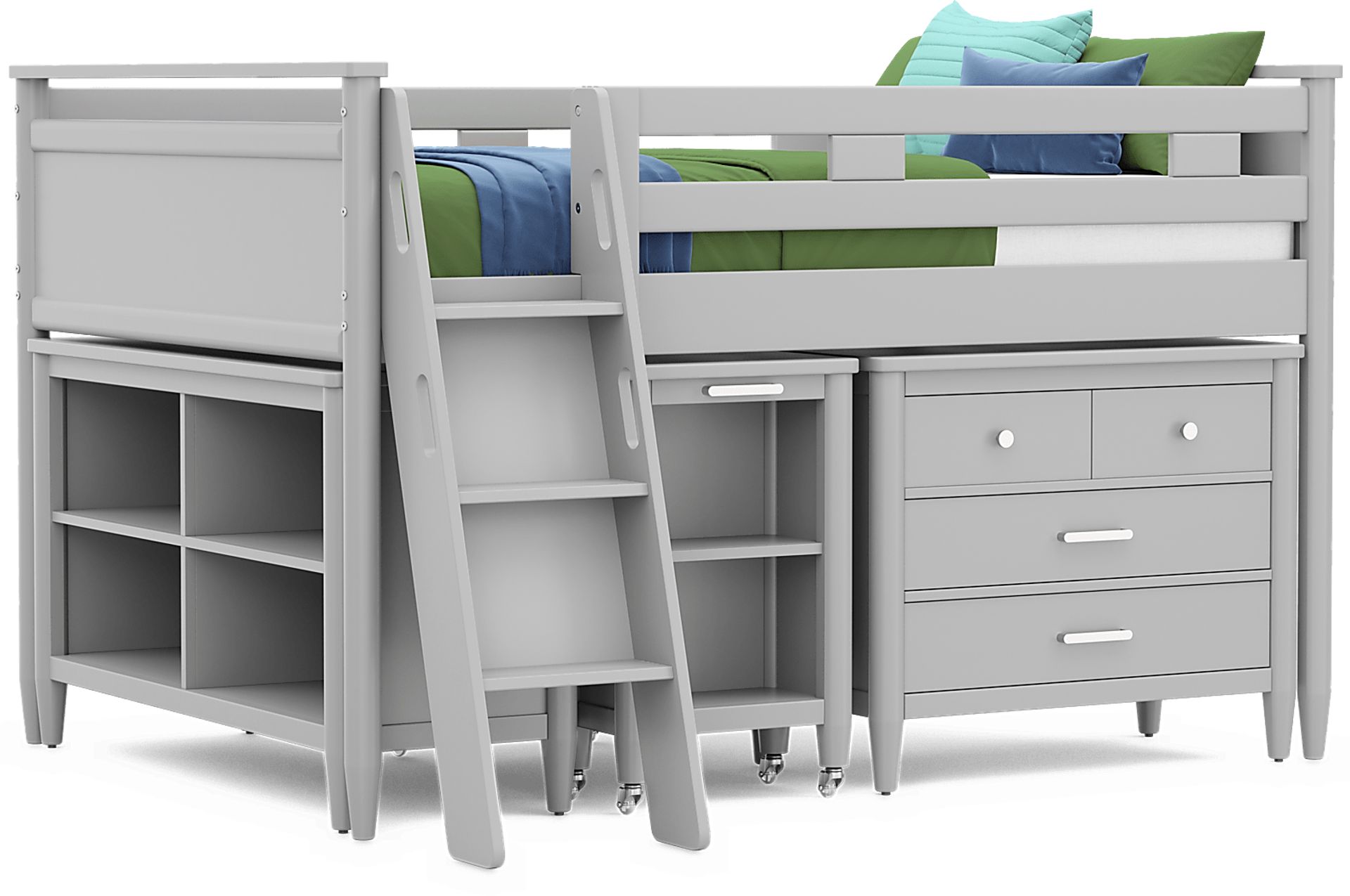 Kids Modern Colors Light Gray Full Loft with Loft Chest, Bookcase and Desk - Image 1