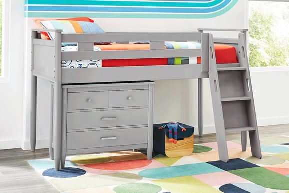 Kids Modern Colors Light Gray Full Loft with Loft Chest