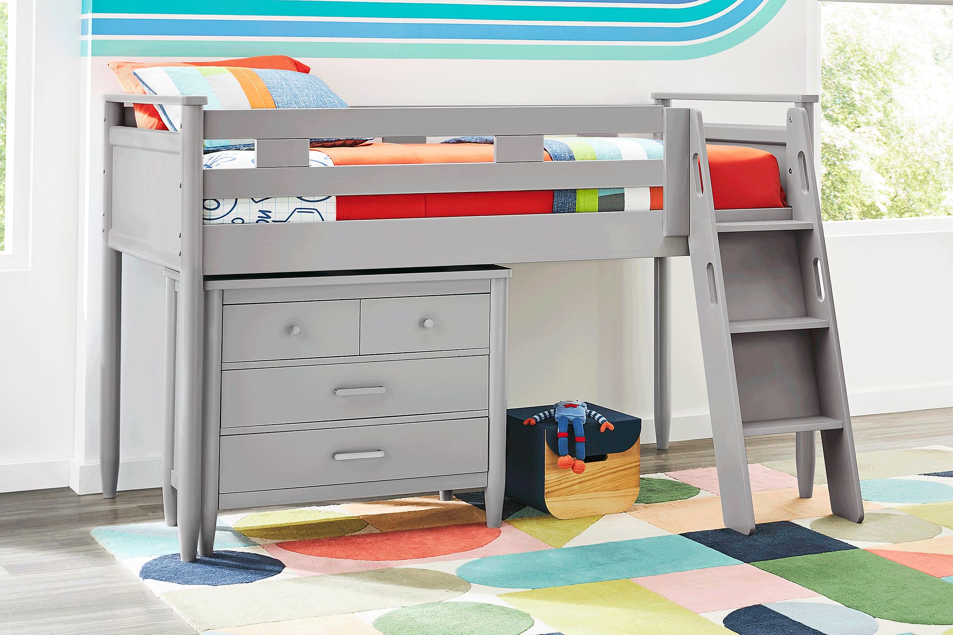 Kids Modern Colors Light Gray Full Loft with Loft Chest - Image 2