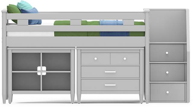 Kids Modern Colors Light Gray Full Step Loft with Loft Chest and Bookcase - Thumbnail - Image 3