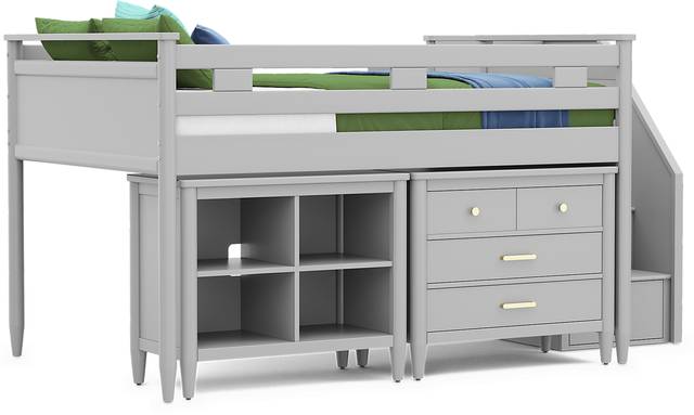 Kids Modern Colors Light Gray Full Step Loft with Loft Chest and Bookcase - Thumbnail - Image 4