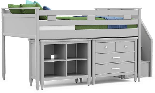 Kids Modern Colors Light Gray Full Step Loft with Loft Chest and Bookcase - Thumbnail - Image 1