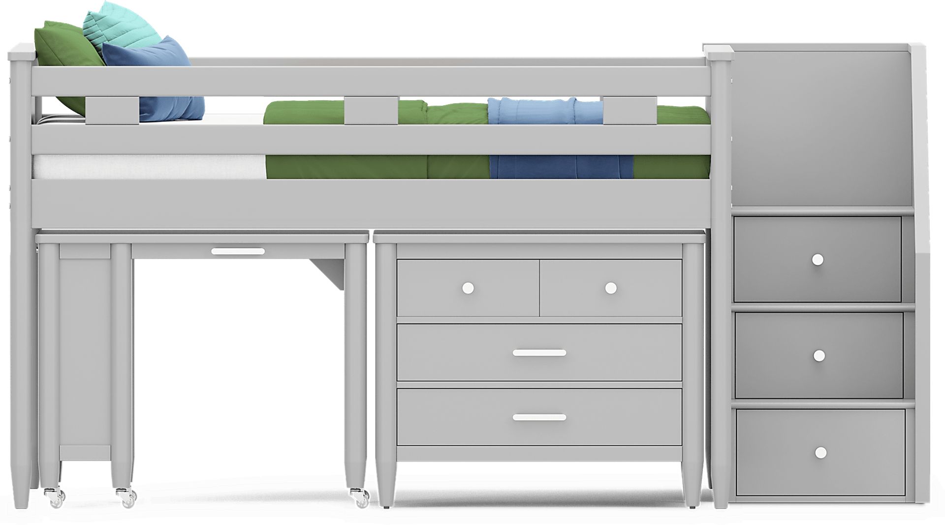 Kids Modern Colors Light Gray Full Step Loft with Loft Chest and Desk - Image 3