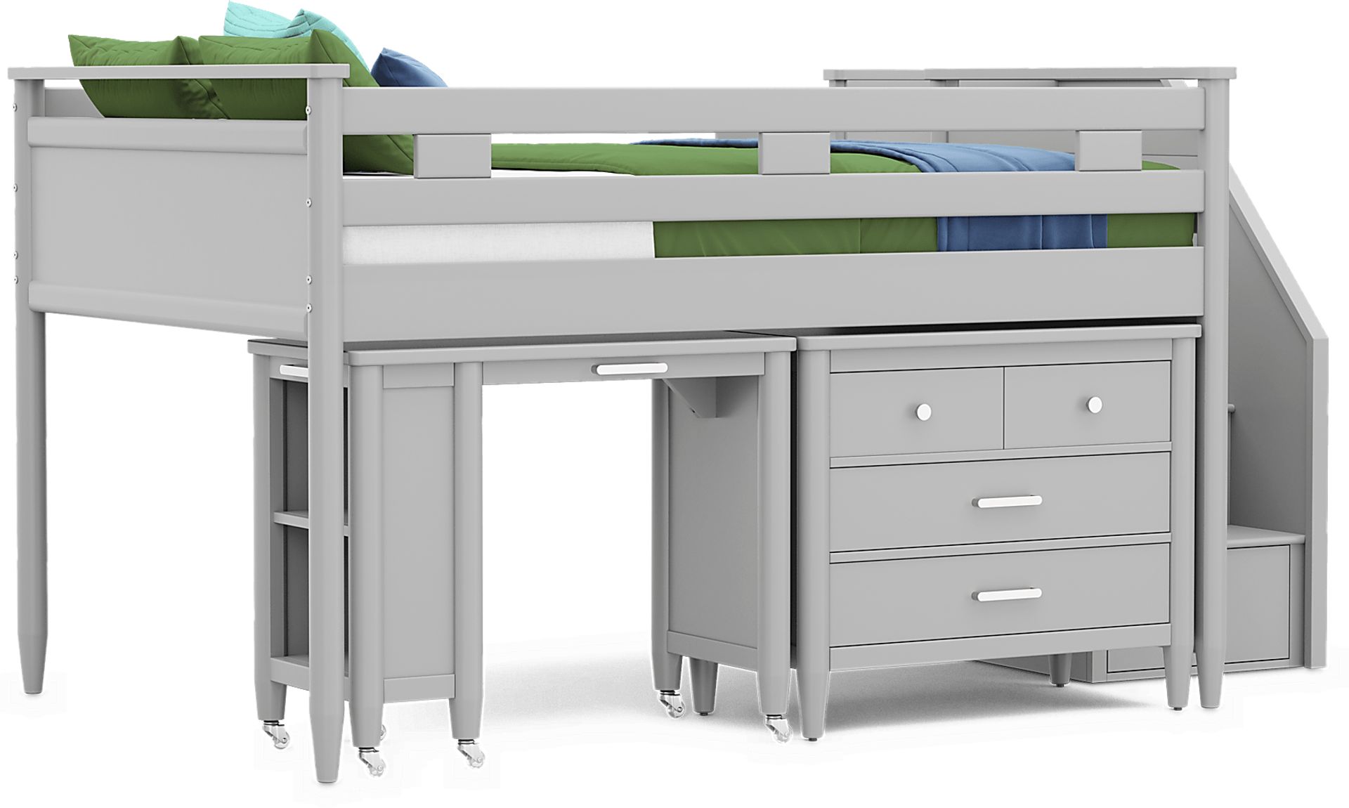 Kids Modern Colors Light Gray Full Step Loft with Loft Chest and Desk - Image 1