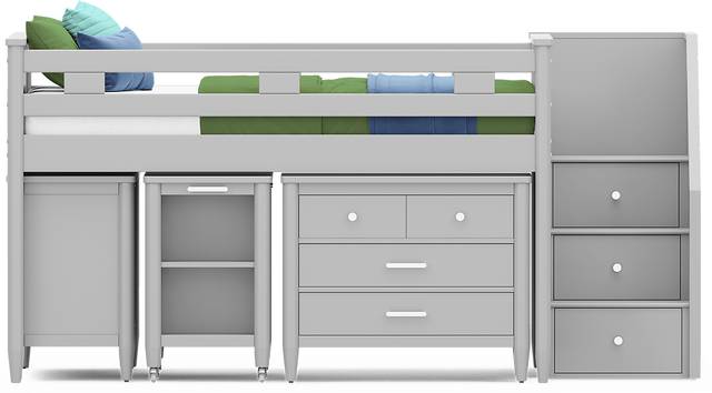 Kids Modern Colors Light Gray Full Step Loft with Loft Chest, Bookcase and Desk - Thumbnail - Image 3