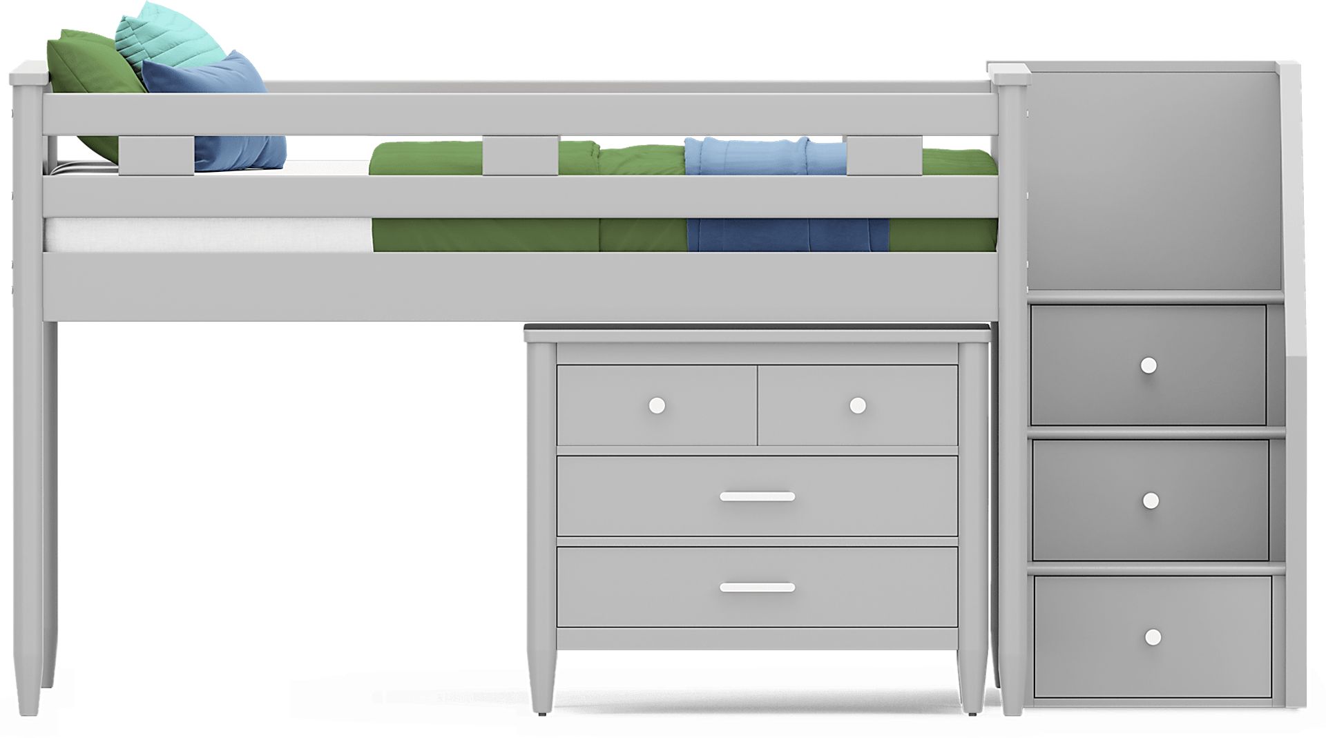 Kids Modern Colors Light Gray Full Step Loft with Loft Chest - Image 3