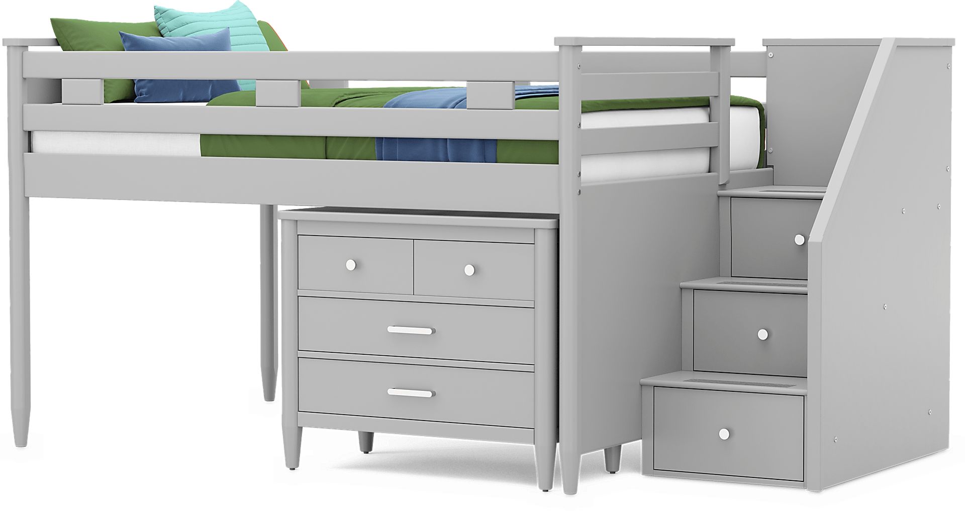 Kids Modern Colors Light Gray Full Step Loft with Loft Chest - Image 4