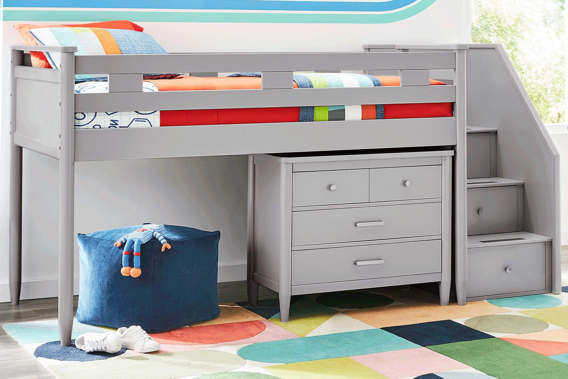 Kids Modern Colors Light Gray Full Step Loft with Loft Chest - Image 2