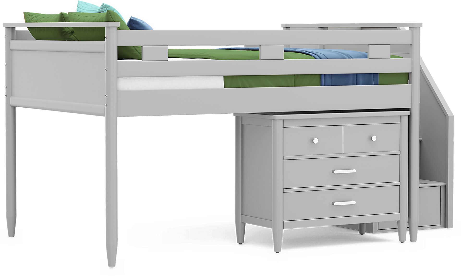 Kids Modern Colors Light Gray Full Step Loft with Loft Chest - Image 1