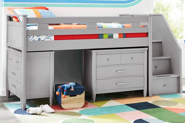 Kids Modern Colors Light Gray Full Step Loft with Loft Chests - Thumbnail - Image 2
