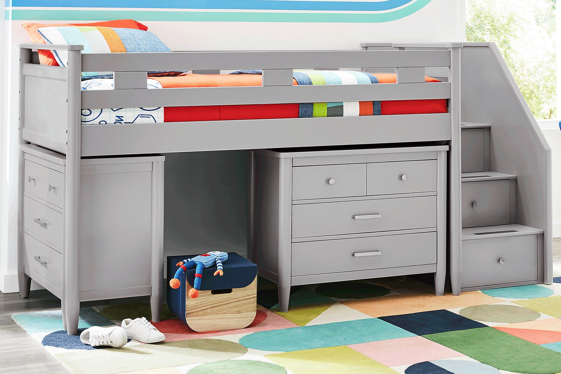 Kids Modern Colors Light Gray Full Step Loft with Loft Chests - Image 2