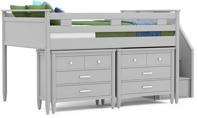 Kids Modern Colors Light Gray Full Step Loft with Loft Chests - Thumbnail - Image 1