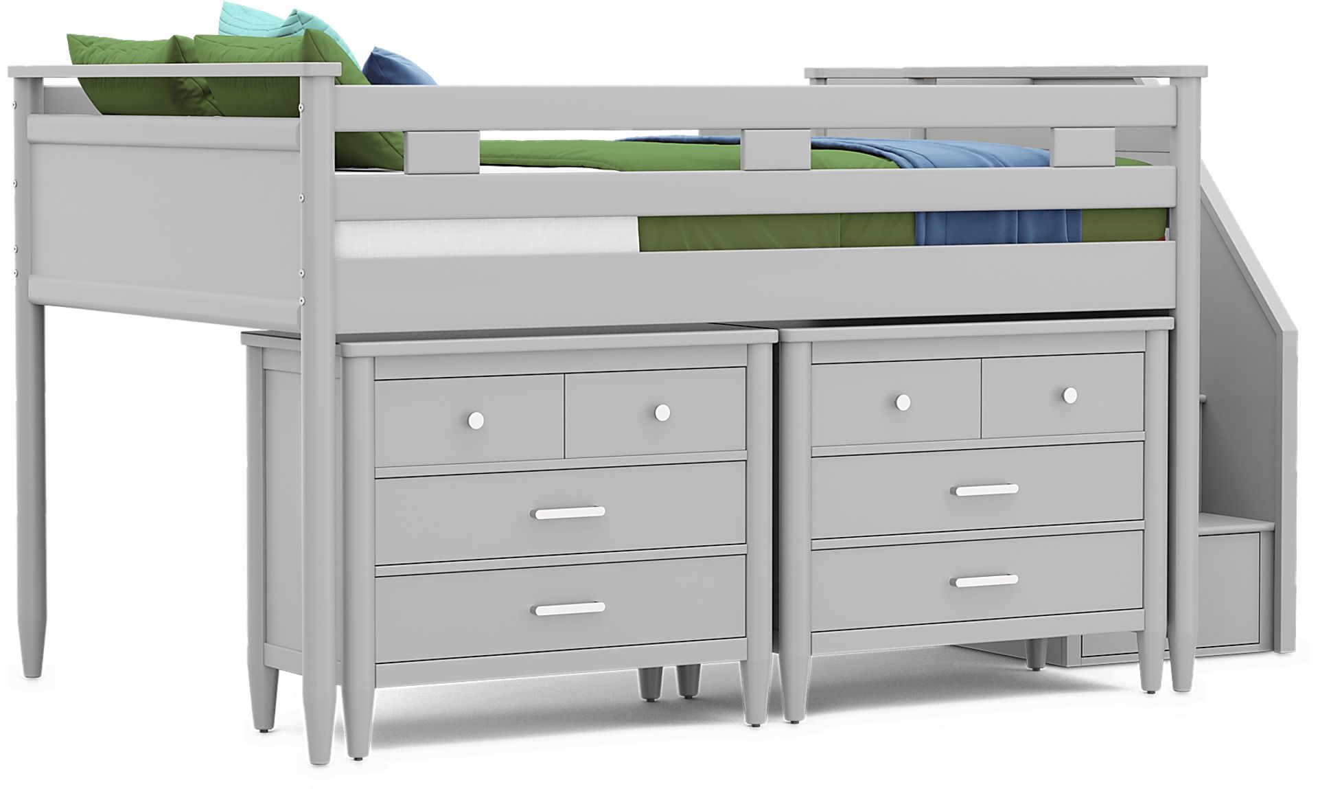 Kids Modern Colors Light Gray Full Step Loft with Loft Chests - Image 1