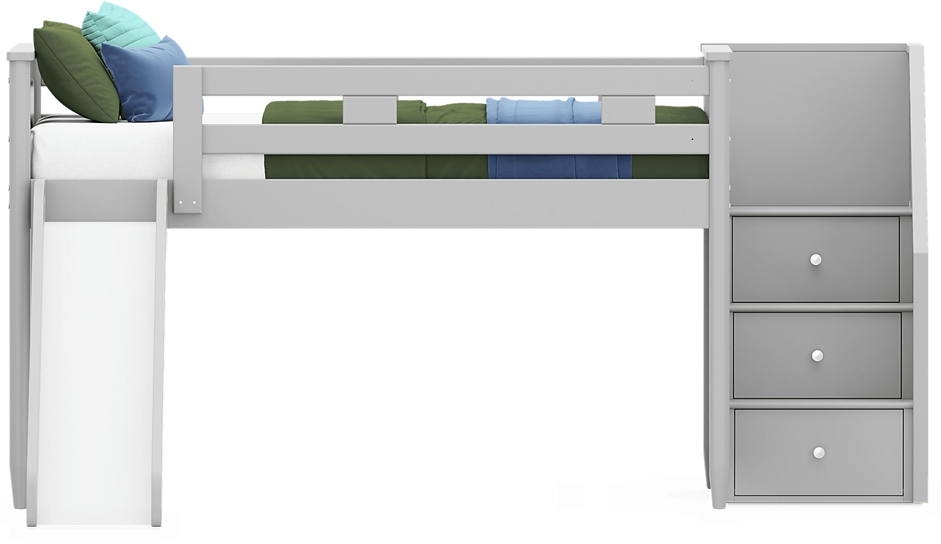 Kids Modern Colors Light Gray Full Step Loft with Slide - Image 2