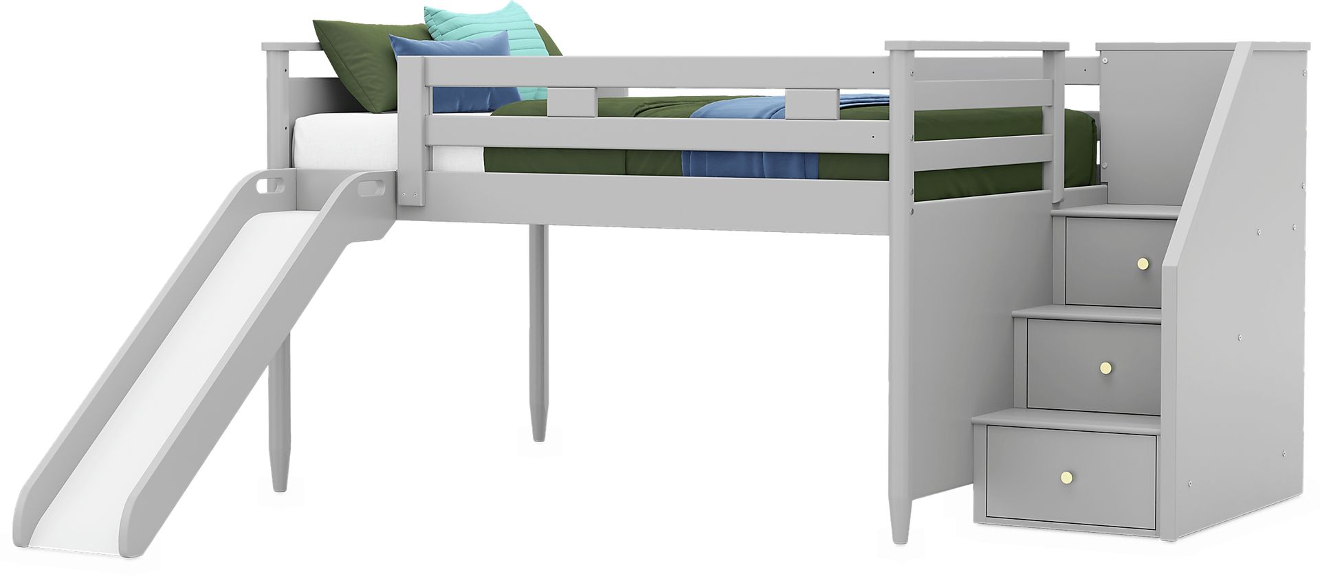 Kids Modern Colors Light Gray Full Step Loft with Slide - Image 3