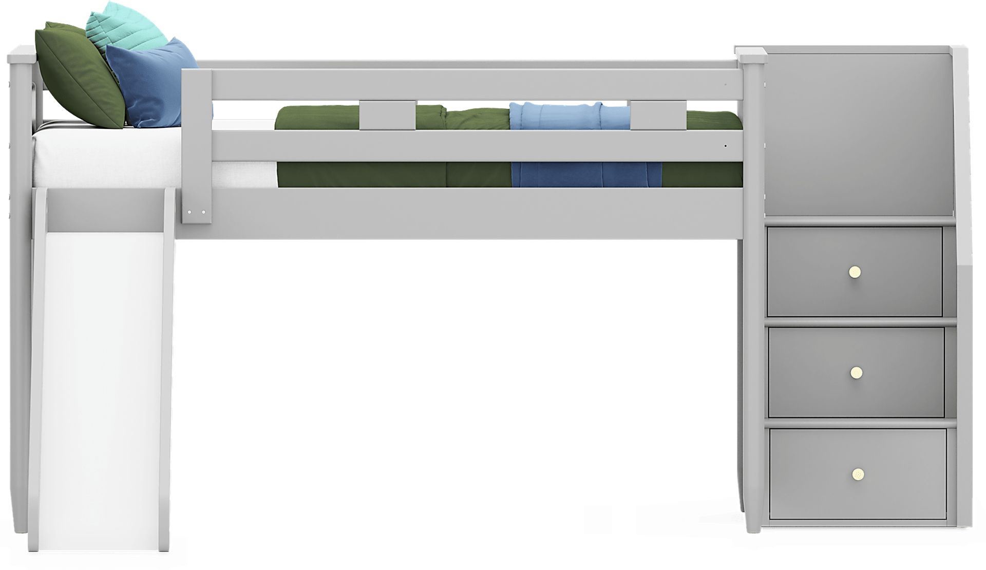 Kids Modern Colors Light Gray Full Step Loft with Slide - Image 2