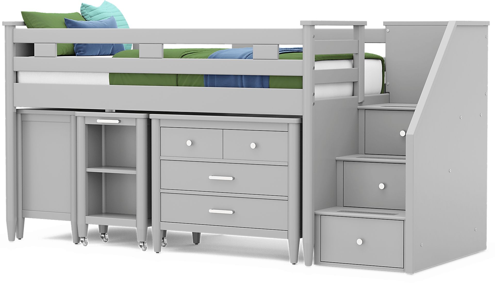 Kids Modern Colors Light Gray Twin Step Loft with Loft Chest, Bookcase and Desk - Image 4