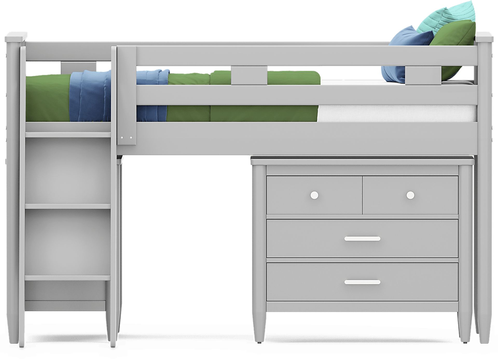 Kids Modern Colors Light Gray Twin Loft with Loft Chest and Bookcase - Image 2