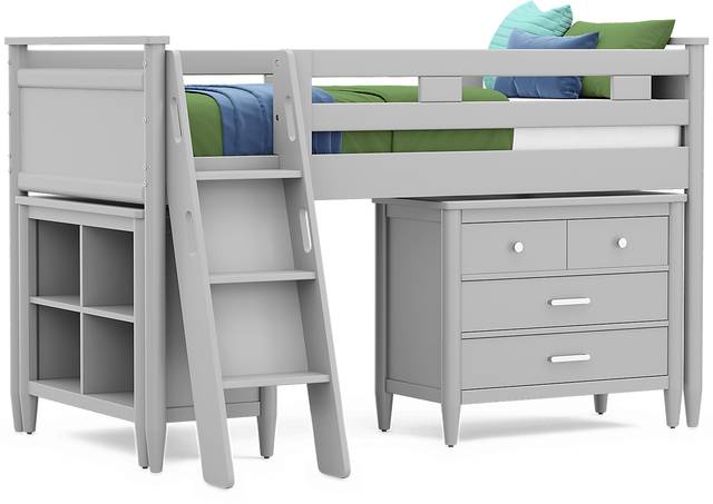 Kids Modern Colors Light Gray Twin Loft with Loft Chest and Bookcase - Thumbnail - Image 1