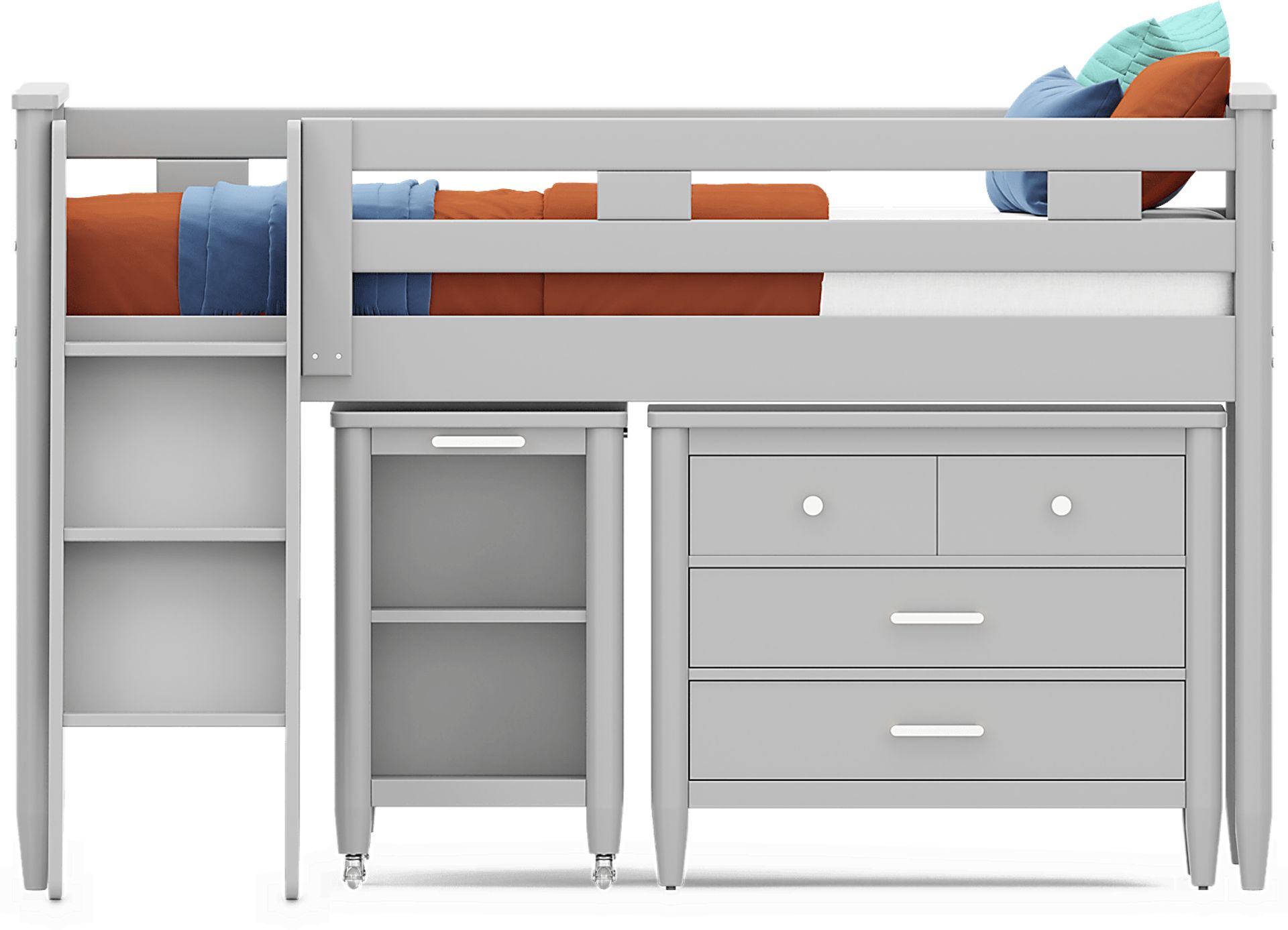 Kids Modern Colors Light Gray Twin Loft with Loft Chest and Desk - Image 3