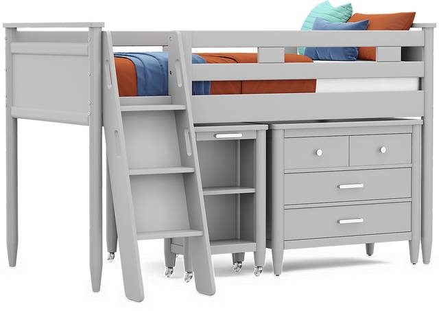 Kids Modern Colors Light Gray Twin Loft with Loft Chest and Desk - Thumbnail - Image 1
