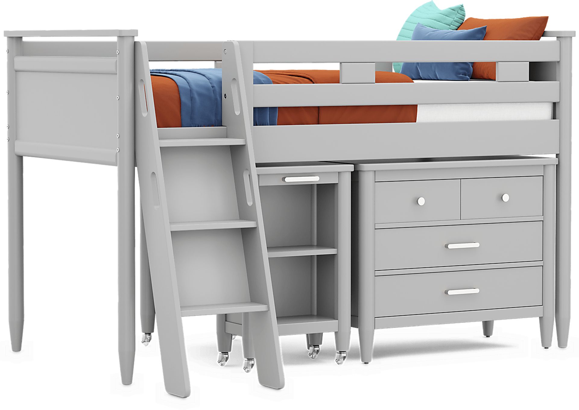 Kids Modern Colors Light Gray Twin Loft with Loft Chest and Desk - Image 1